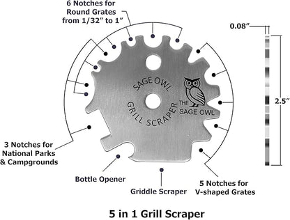 Sage Owl Bristle-Free Stainless Steel BBQ Grill Scraper with 17.5” Handle – Safe Universal Grill Cleaner for Outdoor Grills Barbecue Grilling Tools and Accessories - Gifts for Dad from Daughter