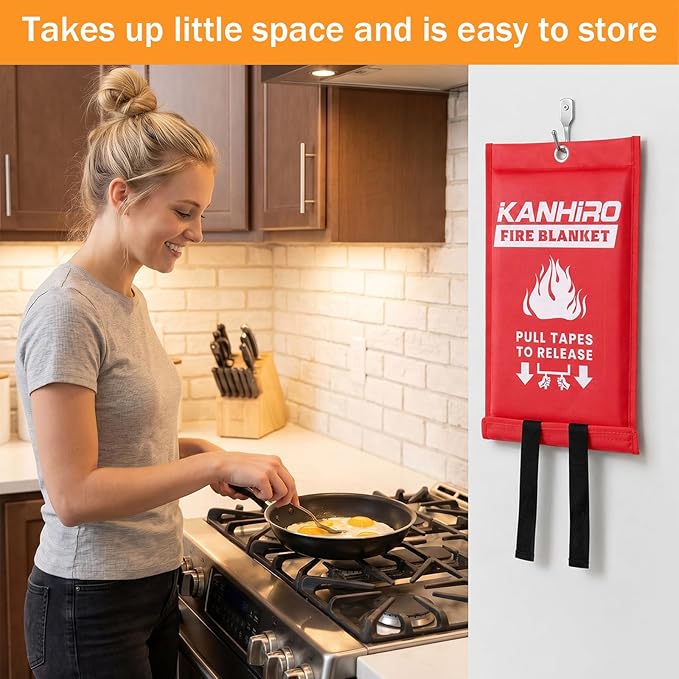 Emergency Fire Blanket for Home Kitchen - KANHIRO Fiberglass Fire Suppression Blanket Great for School, Fireplace, Grill, Car, Office, Warehouse (4 Pack, 40"x40")