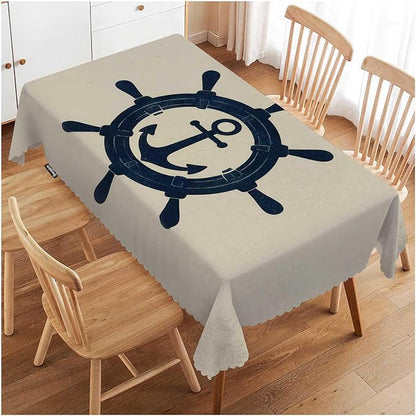 Swono Rudder Table Cover Vintage Marine Ship Wheel Sailing Anchor Ocean 50x72 Inch Table Cloth for Rectangle Tables Buffet Parties Coffee BBQ and Dinning Tablecloth
