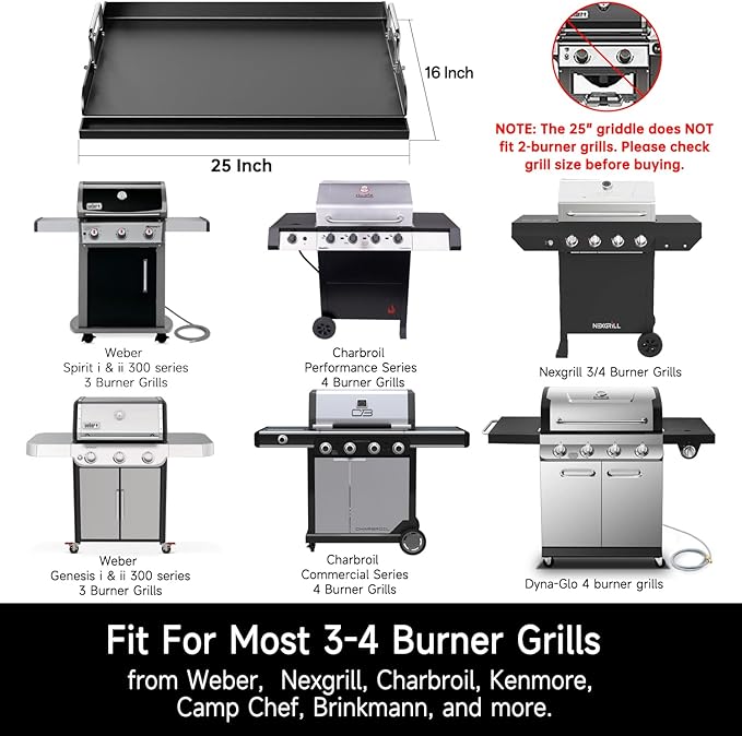 Nonstick Griddle for Gas Grill, 25" x 16" Ceramic Coated Flat Top Griddle for Stove Top, Heavy-Duty, Even Heating, Easy Clean, for Outdoor BBQ & Everyday Cooking