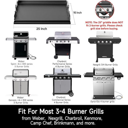 Nonstick Griddle for Gas Grill, 25" x 16" Ceramic Coated Flat Top Griddle for Stove Top, Heavy-Duty, Even Heating, Easy Clean, for Outdoor BBQ & Everyday Cooking