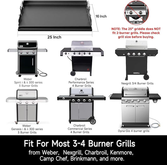 Nonstick Griddle for Gas Grill, 25" x 16" Ceramic Coated Flat Top Griddle for Stove Top, Heavy-Duty, Even Heating, Easy Clean, for Outdoor BBQ & Everyday Cooking