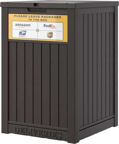 LHBGO Package Delivery Box for Outside with Sign, 48 Gallon Storage with Lockable Secure, Large Double Wall Resin Outdoor Package Delivery Waterproof
