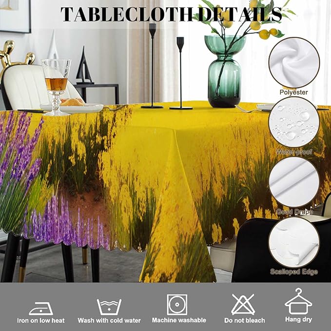 Swono Countryside Rectangle Tablecloth Rural Houses Rye Field Cypress Trees Mountains Table Cloth Dining Table Cover for Home Kitchen Restaurant Party Buffet Picnic, 52x70 Inch