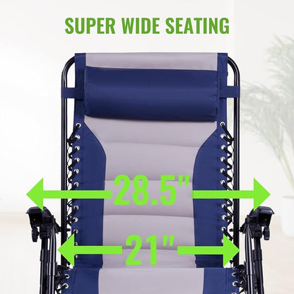 Backyard Expressions Deluxe XL Padded Recliner Zero Gravity Chair – Ergonomic Anti-Gravity Lounger with Folding Design, Side Tray, and Adjustable Headrest