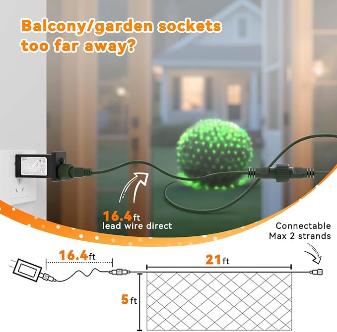 LitHome 21FT x 5FT Christmas Net Lights Outdoor Mesh Lights Connectable | 8 Modes 360 LED Halloween Green Net Light for Bushes, Giant Mesh Light Waterproof for Christmas Garden Party Roof Decor