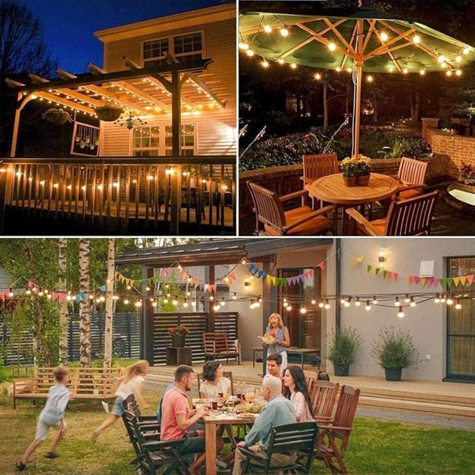SUNTHIN 50ft Solar String Lights, USB Rechargeable Solar Outdoor Lights with 24 Waterproof & Shatterproof G40 LED Bulbs for Patio, Porch, Garden, Deck, Bistro, Cafe, Camping