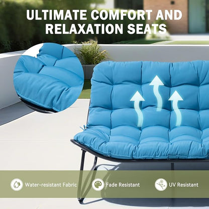 Crestlive Products Outdoor Couch，Patio Loveseat with Soft Cushions All Weather Patio Furniture for Porch/Balcony/Yard (3PC Blue)