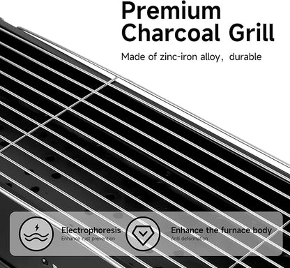 Charcoal Grill, Alloy Steel BBQ Barbecue Outdoor Grilling with Durable Support Frame and Dual Adjustable Vents for Tailgate Patio Beach Backyard(31.6x7.1x5.1 inch), Black