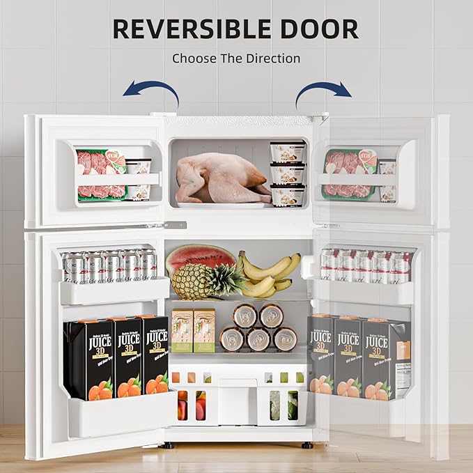 Antarctic Star Compact Refrigerator with Freezer,2 Door Mini Fridge,Adjustable Shelf,Adjustable Thermostat,for Bedroom,Office,Dorm,Kitchen,3.2 Cu.Ft.WHITE