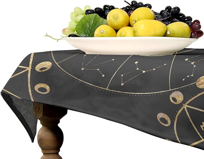 Retro Sun Moon Phases Tablecloth Vintage Star Magical Galaxy Space Table Cloth Water Resistant Wipeable Table Cover for Farmhouse Picnic Party Holiday Kitchen Dinner Table 55"x55"