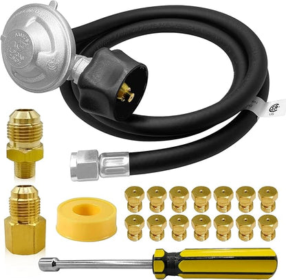 Natural Gas to Propane Conversion Kit for Weber Genesis,Genesis II,for Weber Spirit II 310/315/210–Includes 5FT Propane Regulator Hose for Weber Grills,14 Orifices (3 Sizes),3/8”Fittings and Tools.