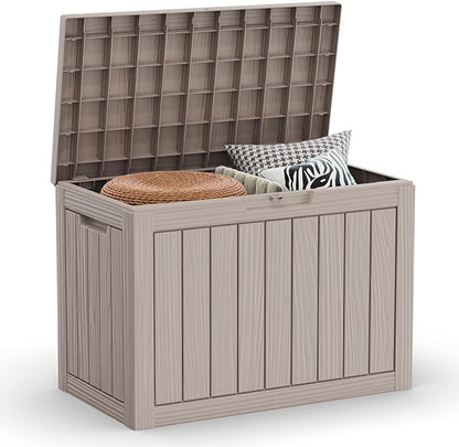 PatioZen 45 Gallon Deck Box,Resin Outdoor Storage Box with Lockable for Patio Furniture, Pool Accessories, Garden Tools Waterproof Outside Storage Box (Black)