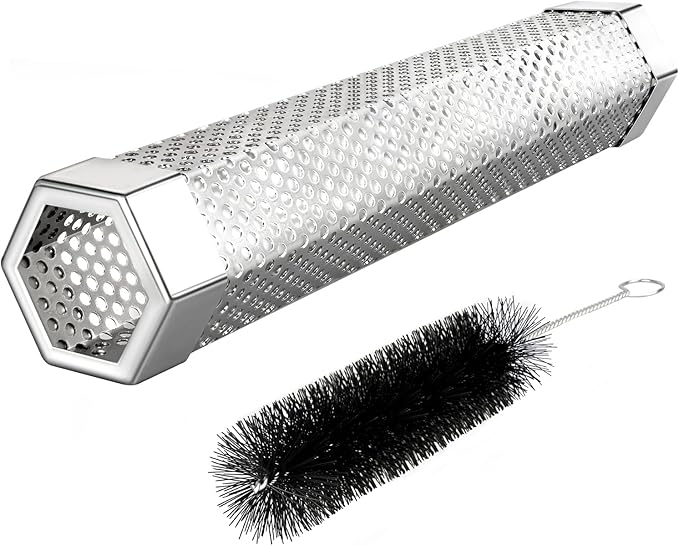 Pellet Smoker Tube, 1 Pack 12'' Smoker Tube with Brush, Premium Stainless Steel, 5 Hours of Billowing Smoke Tube Smoker for All Grill, Smoker, Cold/Hot Smoking