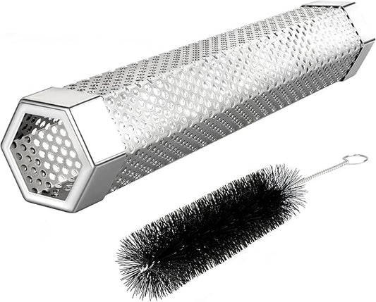 Pellet Smoker Tube, 1 Pack 12'' Smoker Tube with Brush, Premium Stainless Steel, 5 Hours of Billowing Smoke Tube Smoker for All Grill, Smoker, Cold/Hot Smoking