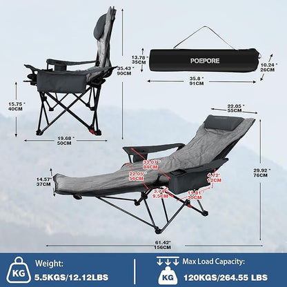 Reclining Camping Chair 4 Position with Foot Rest Comfortable for Adults 265Ibs Folding Lounger Mesh Beach Chair with Cooler Bag,Cotton Cushion and Cup Holder for Outdoor Patio