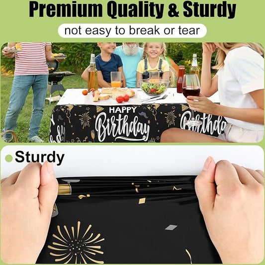 Smiry Disposable Table Cloth - 15 Pack, 54 x 108 Inch Waterproof Rectangle Tablecloths for Parties, Decorative Plastic Table Cover, Leakproof & Sturdy, Black & White