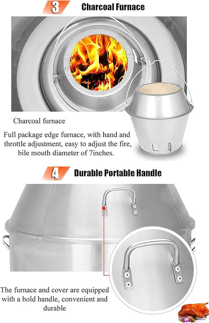 INTBUYING Commercial Duck Roaster Oven Charcoal Roast Duck Oven 31.5x31.5x53in Stainless Steel BBQ Grill for Peking Duck, Chicken, Turkey, Pork, Lamb, 0-500°C, Restaurant-Grade Roasting Machine