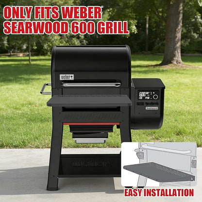 DELSbbq Folding Front Shelf for Weber Searwood 600 Pellet Grills, Heavy-Duty Steel Table, Foldable Prep & Storage Station for Weber Searwood 600 Accessories