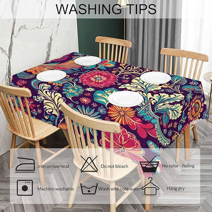 Rectangle Tablecloth Paisley Floral,Colorful Geometric Paisley Flowers BBQ Table Cloth Coffee Table Cover 52x70 Inch Tablecloths for Home Canteen Dining Kitchen Outdoor
