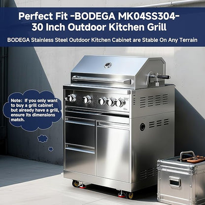 BODEGA Stainless Steel Outdoor Drawer Cabinets For 30 Inch Outdoor Kitchen Propane Gas Grill with 2 Drawers and Propane Tank Storage, Rotisserie Chicken Fork Kit, Use For Backyard BBQ, Camping, RV.