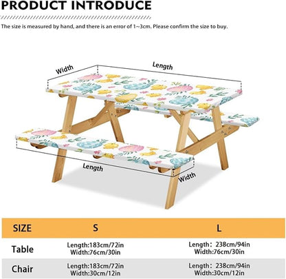 Easter Egg Chick Elastic Fitted Table Cloth for Camping Party Supplies 3 PCS Set Easter Outdoor Picnic Table Cover with Bench Covers