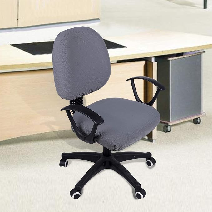 Smiry Office Computer Chair Covers for Desk Rotating Chair Protector | Stretch Jacquard Removable Washable Desk Chair Seat Cushion Protectors, Grey