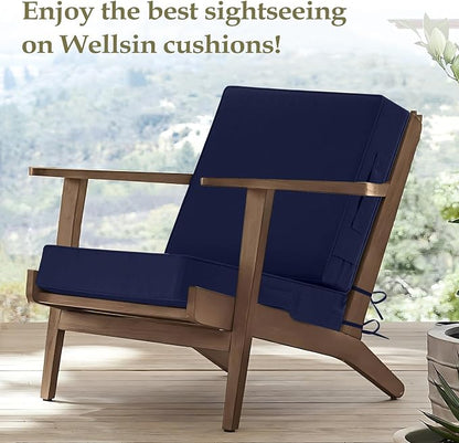 Wellsin Outdoor Deep Seat Patio Cushions, 24 x 24 Waterproof & 3-Year Fade Resistant Outdoor Cushions with Removable Covers,Ties and Handle for Chair, Sofa, Couch, Navy