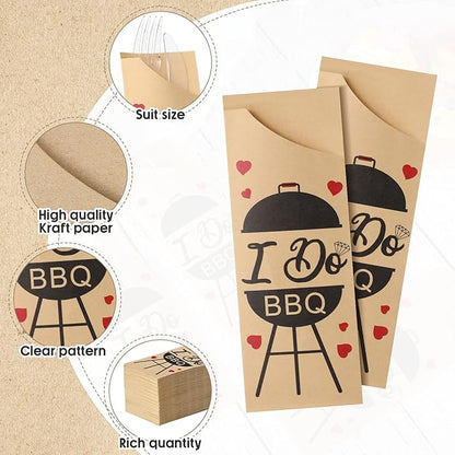 WILLBOND 400 Pcs I Do BBQ Decorations Kraft Paper Silverware Bags with Plastic Forks Knives Spoons Disposable Cutlery Utensil Holder for Wedding Party BBQ Restaurant Kitchen