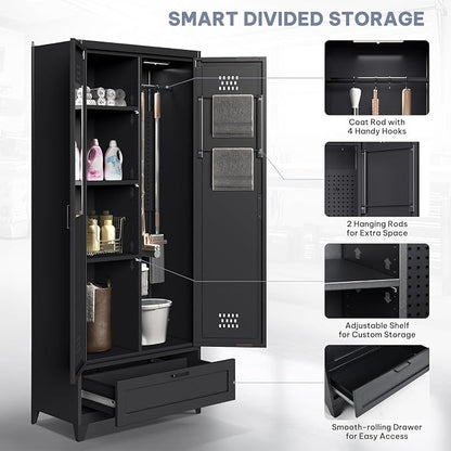 YITAHOME 71" Metal Garage Storage Cabinet with Adjustable Shelves, Black | Built-in Pegboard, Adjustable Shelves, Heavy-Duty Metal, for Garage Gym Basement Warehouse, Easy Assembly