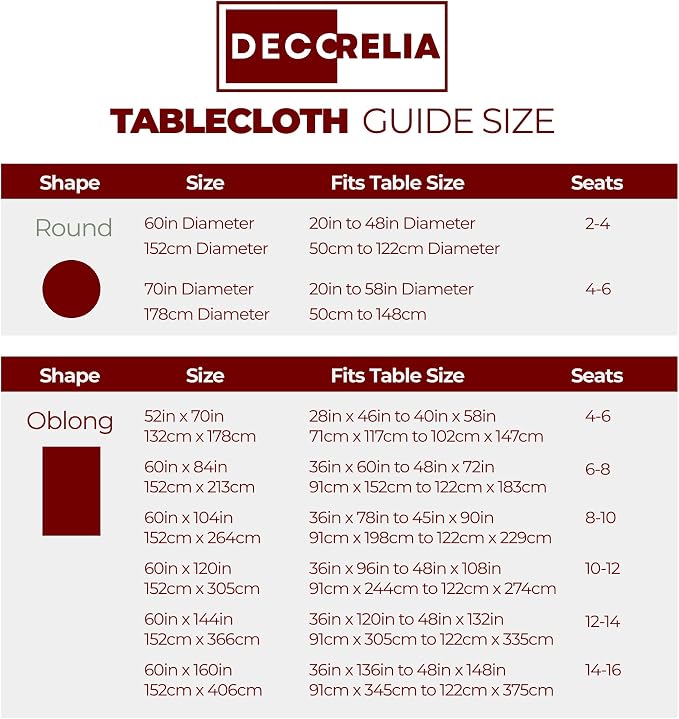 Decorelia Christmas RedWaterproof Wipe Clean Table Cloth for 10ft Banquet Rectangle Table,Outdoor Spillproof Tablecloth for Thanksgiving,Easter (Oblong, 60 x 144 Inch (12-14 Seats), Burgundy)