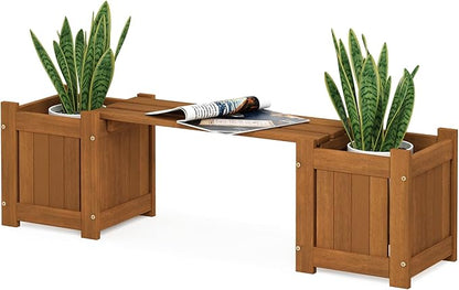 Furinno TIOMAN Mini Planter Box with Bench, Hardwood Flower Box with Seat, Cube Garden Box, in Teak Oil, Outdoor Indoor, Garden, Patio, Balcony, Light Wood
