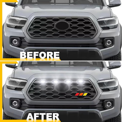White Led Grill Lights Emblem for Toyota Tacoma TrdSport Off Road 2020-2023 | 4pcs ,TRD Off Road Sport OEM Grill,Rapt0r Lights for Tacoma 6 LED Upgrade Grille Light