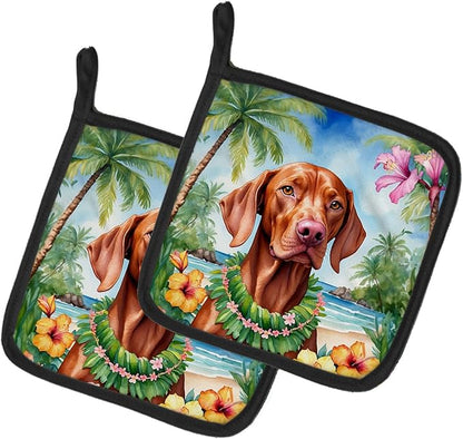 Caroline's Treasures Vizsla Luau Pair of Pot Holders Kitchen Heat Resistant Pot Holders Sets Oven Hot Pads for Cooking Baking BBQ, 7 1/2 x 7 1/2