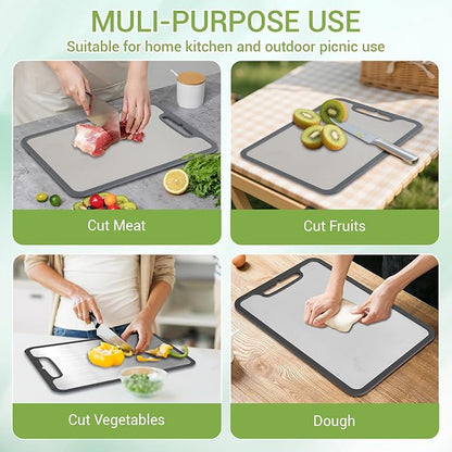 Titanium Cutting Boards for Kitchen & Camping,Metal Cutting Board,Stainless Steel Cutting Board,Chopping Boards for Kitchen and Camping,Silicone Edge for Non-Slip & Non-Cut Medium(14''×9.8'')