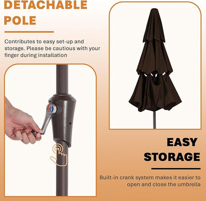 JEAREY 9FT 3 Tier Patio Umbrella Outdoor Market Umbrella Table Umbrellas with 8 Ribs 1.5 Pole Push Button Tilt and Crank UV Protection for Garden,Brown