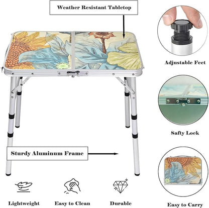 Small Folding Camping Table, 2ft Portable Picnic Table Aluminum 24" x 16", 3 Adjustable Heights Lightweight Dining Table for RV, Picnic, Beach (Sunflower)