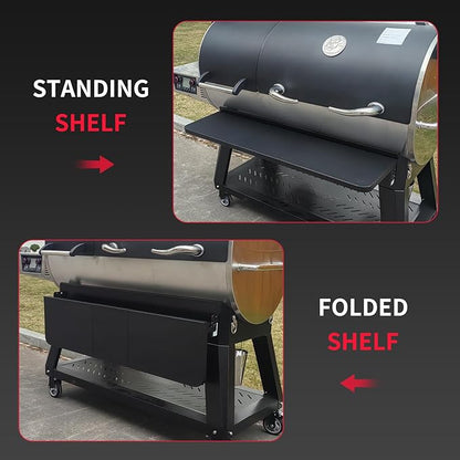 Utheer Folding Front Shelf for recteq DualFire 1200 Pellet Grill, Heavy-Duty Steel BBQ Prep Table, 40.7" x 10.2", 60 LB Load, Space-Saving Foldable Grill Shelf