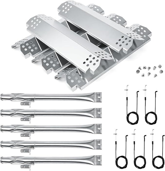 Hisencn Grill Replacement Parts for Nexgrill 5 Burner 720-0888 720-0888N 720-0888A 720-0882S and 4 Burner 720-0830H Gas Grill, Stainless Steel Burner Tube, Heat Plate Shield Tent Repair Kit, 5 Pack