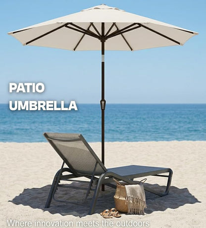 PatioKingdom Auto-Tilt 9FT Patio Umbrella Outdoor with 8 Sturdy Fiberglass Ribs,Market Table Umbrella for Pool,Backyard,Deck and Garden
