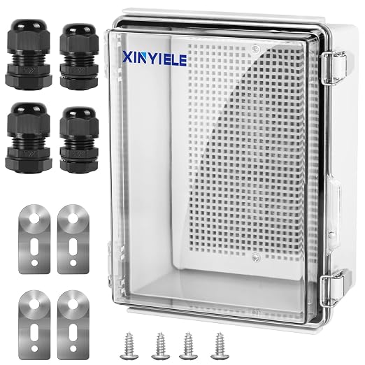Waterproof Outdoor Project ABS Plastic Junction Box IP67 Weatherproof Dustproof Enclosure with Hinged Cover, Mounting Plate,Wall Brackets for Power Project (Clear,8.7"X6.7"X4.5")