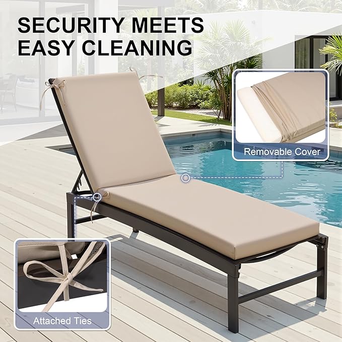 Crestlive Products Waterproof Outdoor Chaise Lounge Cushions Set of 2, Fade Resistant Patio Furniture Lounge Chair Cushion, 80" L x 23" W