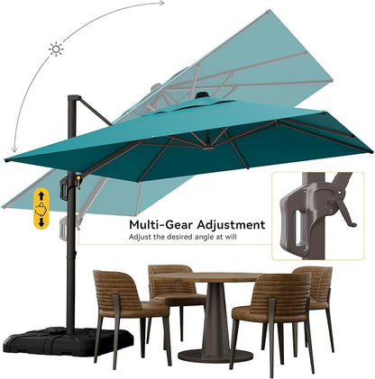 10x10FT Cantilever Outdoor Umbrella with Base, 360° Rotating Large Offset Square Patio Umbrella, Ideal for Garden Backyard Deck Courtyard, Turquoise