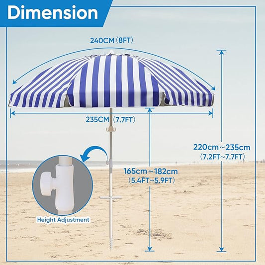 Northroad 8ft Large Beach Umbrella w/Sand Anchor Vent Tilt, Heavy Duty High Wind Patio Umbrellas w/Carry Bag,UV 50+ Sun Protection Portable Sunshade Umbrellas for Garden Pool Backyard