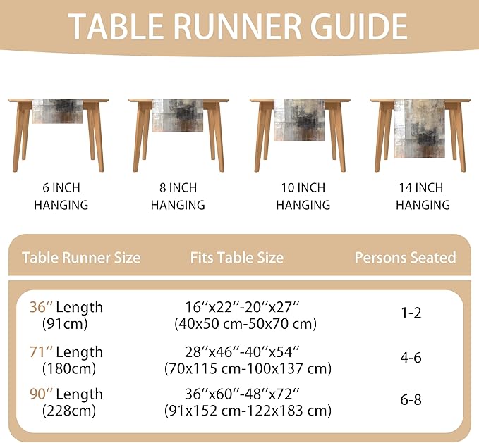 Brown Grey Table Runners Modern Art Farmhouse Linen Table Runners Dresser Scarves Retro Rustic Style for Party Kitchen Dining Table Coffee Holiday Party Decor (13"x 90")