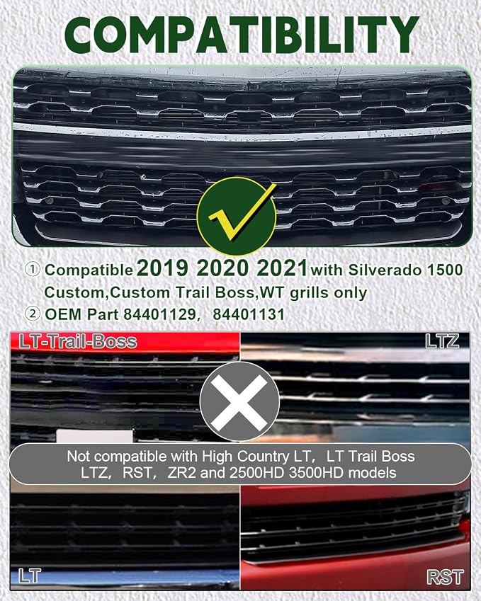 LED Grill Lights for 2019 2020 2021 Chevy Silverado Accessoreis | Clip On Front Grille Insert Light Bar Head Lamp Fits Silverado Trail Boss,WT,Custom Only