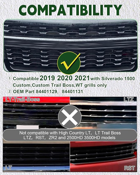 LED Grill Lights for 2019 2020 2021 Chevy Silverado Accessoreis | Clip On Front Grille Insert Light Bar Head Lamp Fits Silverado Trail Boss,WT,Custom Only