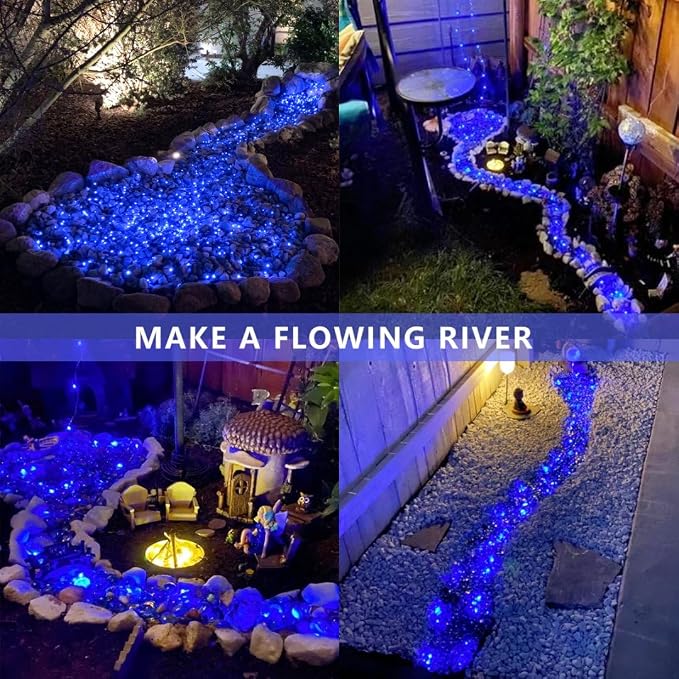 QITONG Solar Fairy Lights Outdoor Waterproof, 2 Pack Each 66ft 200 LED Blue Christmas String Lights, Silver Wire Twinkle Mini Lights with 8 Modes