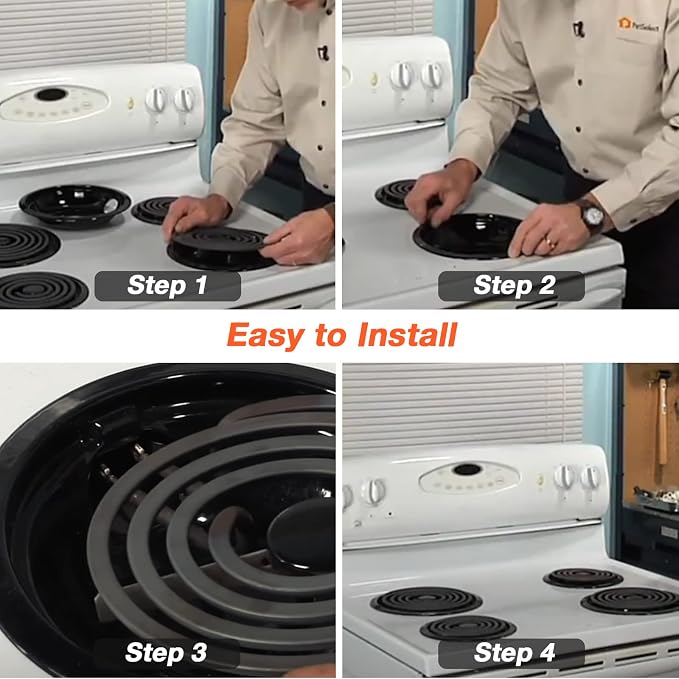 W10290350 W10290353 Porcelain Burner Drip Pan Bowls by Blutoget - Fit for Whirlpool Electric Range Stove Pans- 2 Pack 8-Inch and 2 Pack 6-Inch Pans(Black Porcelain),W10288051 Electric Stove Drip Pans