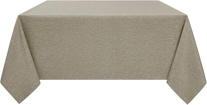 Decorelia Faux Linen Square Tablecloth for Dining Room,Waterproof Texture Decorative Farmhouse Rustic Table Cloth for Indoor Outdoor Party, Holiday Banquet Picnics Patio,52 x 52 Inch (Square),Natural
